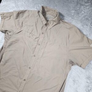 Mountain Hardwear Shirt Mens XL Beige Short Sleeve Button Up Hiking Outdoor
